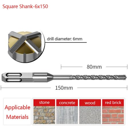 Elektriske hammerbor Cross-hovedbor 6X150SQUARE