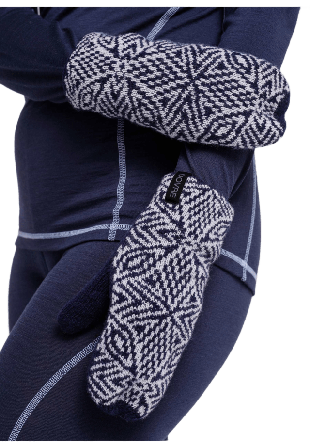 Dovre 100% Merinoull, Vantar Med Mönster, Marinblått & handskar Dam Blå ONESIZE