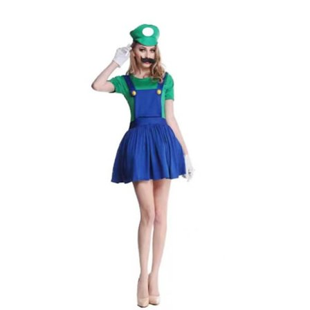 Super Mario Luigi Bros Cosplay Kostume til Børn Voksen Kvinde Grøn M: 160-165cm