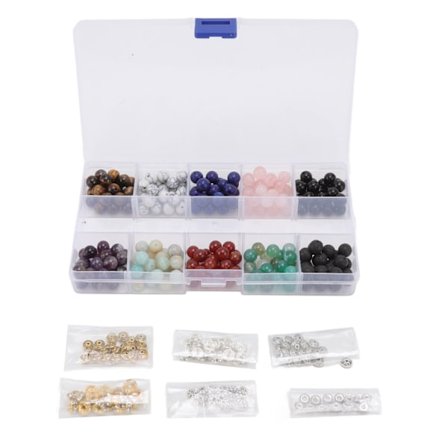 240 stk. Lavasteinperler Sett 10 Stiler Flerfarget 8 mm Diameter for DIY Armbånd Smykkefremstilling