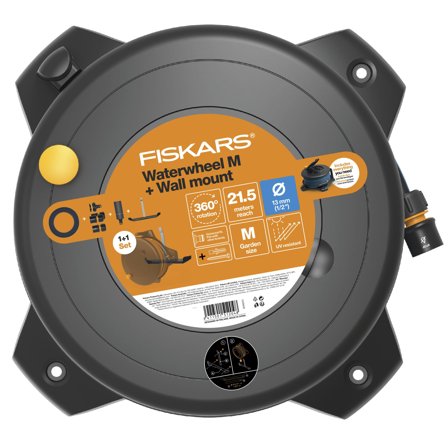 Fiskars Solid Waterwheel Slangvinda 20 m, med väggfäste, Bevattning
