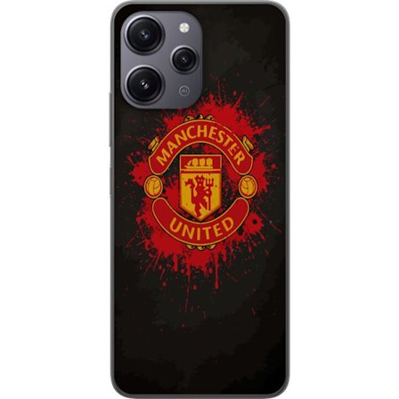 Kompatibelt Mobildeksel til Xiaomi Xiaomi Redmi 12 Manchester United logo i rød og gul farge med røff sportslig bakgrunn