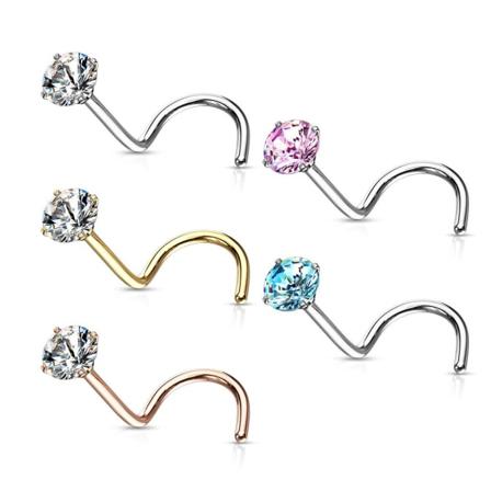5 påskruede næsepiercinger i titaniumbelagt 316L stål 2,5 mm CZ