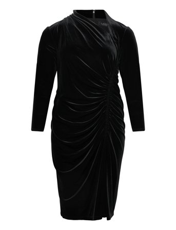 Lauren Women Ruched Velvet Asymmetrical Dress - Black - 48
