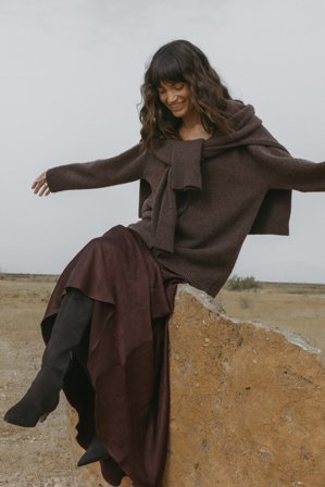 NA-KD Langer strukturierter Rock - Satin Röcke - Braun - EU 34