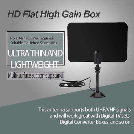 Ultra Tynd Indendørs Digital TV Antenne HD Flad Design DTV Box