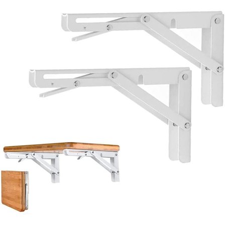 2 stk Hvite Braketter - 250mm Foldbar Hylle Støtte i Rustfritt Stål