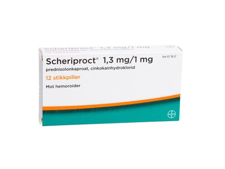 Scheriproct 1,3 mg/1 mg stikkpiller, 12 stk.