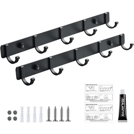 Krokställ 5 krokar Väggmonterat set med 2 lim & skruv i kraftig aluminiumlegering Klädställningsväska Hänghållare Hattfäste