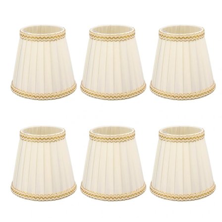 6 stk. små lampeskærme, clip-on, tromme, stof, til lysekroner, pærer, belysningstilbehør