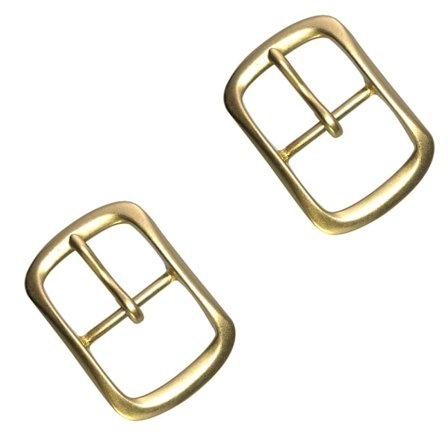 2 stk. Herrebeltespenne i kobber og messing med tykk og bred spennehode