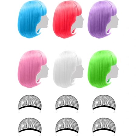 Färgade peruker 6-pack korta bob-peruker, A