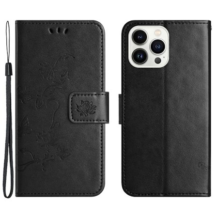 Läderfodral Fjärilar iPhone 15 Pro Max Svart