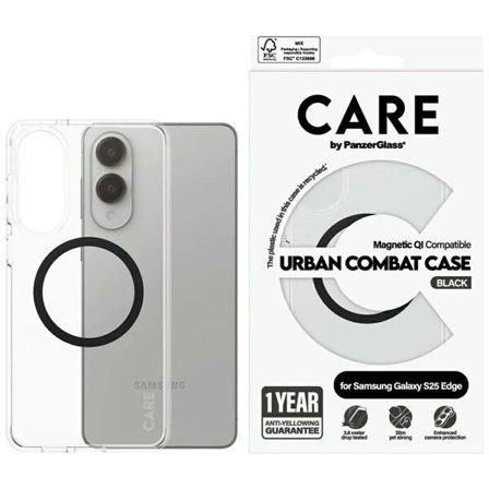 CARE by PanzerGlass Flagship Urban Combat Black QI-etui for Samsung Galaxy S25 Edge - gjennomsiktig