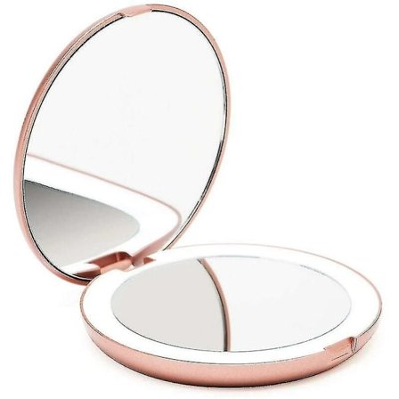 Oplyst lommespejl, 1x/10x forstørrelse - Stort makeup-håndspejl med naturligt lys, 9 cm i diameter, kompakt og bærbart til rejser