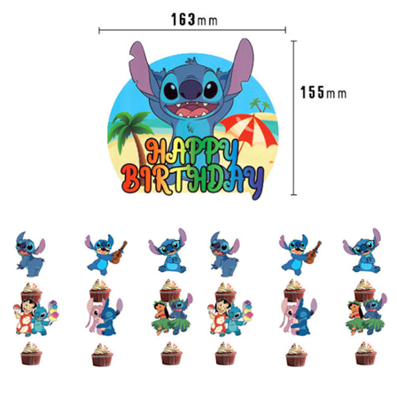 26 kpl Stitch-kakkukoristeita, syntymäpäiväkakkukoristeita, cupcake-lisäosia