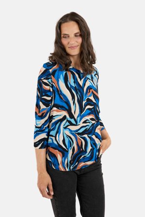 SIGNATURE - 3/4 Ærmet T-shirt - Blå Mix - Mønstret