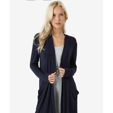 Långärmad Slouchy Cardigan för kvinnor med öppen front draperad med fickor mellan längd+ dark blue XXL