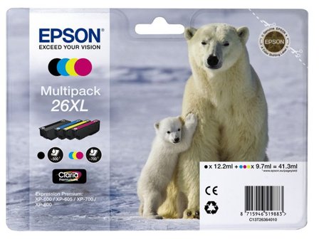 Epson Bläckpatron 26XL, svart, cyan, magenta, gul, multiförpackning - Lyreco - Toner och bläck > Bläckpatroner > Bläckpatroner Epson