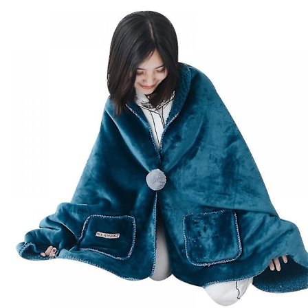 Filtar Super Mjuk Lösa Bekväma Nattkläder Fleecefilt Hoodie Vuxen Blå