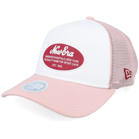 New Era - White trucker Caps - Womens Oval Patch White/Pink A-Frame Trucker @ Hatstore