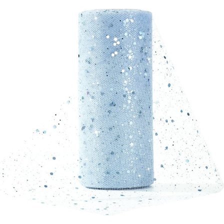 Tyllrull Stoffbånd Glitter Mesh Bånd Spole med Skinnende Paljetter 15 cm 23 meter for DIY Tutu Skjørt Sløyfe Bryllupsdekorasjon Bordløper Blå