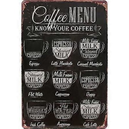 Coffee Menu Know Your Coffee Metal Sign Wall Retro Metal Bar Pub Poster