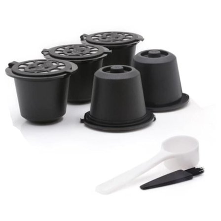 5 Återanvändbara kapslar Påfyllningsbara kaffekapselfilter med kaffemaskiner med kaffeskedborste