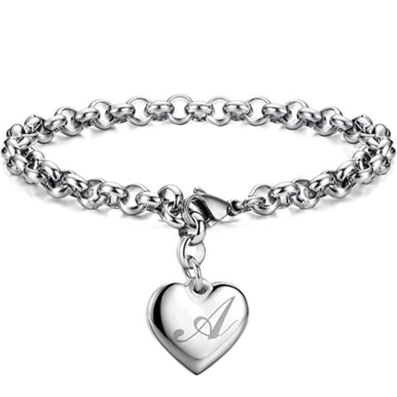 Initial Charm Armbånd til Piger i Rustfrit Stål - Bogstav A Hjerte