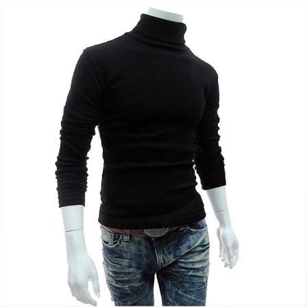 Mænd Polo Roll Turtle Neck Pullover Strikket Jumper Toppe Sweater Shirt Black 2XL