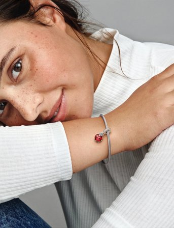 Pandora Ladybird Sterling Silver Dangle With Salsa Red Crystal, Clear Cubic Zirconia And Black Enamel - Silver - ONE SIZE