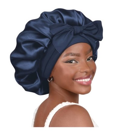 Justerbar satinhatt i siden med knytband för kvinnor, duschmössa för natten, sovmössa, satinhatt för sömn
