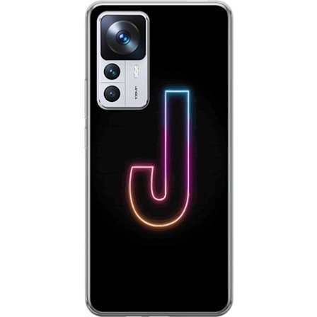 Kompatibel Mobilcover til Xiaomi Xiaomi 12T Minimalistisk neonbogstav J i farveskiftende lys mod sort baggrund