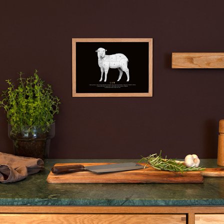 Plakat med Lammets udskæringer fra Gehalt — Stilrent og klassisk udtryk