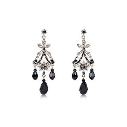Par örhängen med svart kristall för kvinnor med fransdesign, 1 par, jul