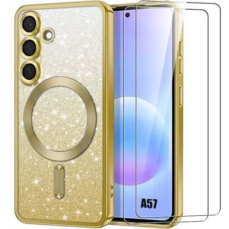 Cover + 2 Tempered Glasses til Samsung Galaxy A57 5G, Ridsefast med Magnetisk Cirkel - Guld