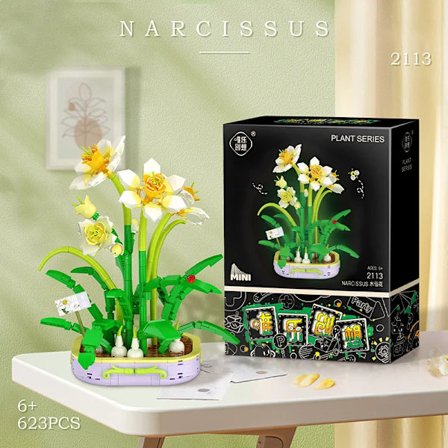 Narcissblomma Rakennuspalikat Ruukkukasvi Bonsai Palikat Lelut Kodin sisustus DIY Kukkapalat Palapelit Lelut Lapsille Tytöille Lahja