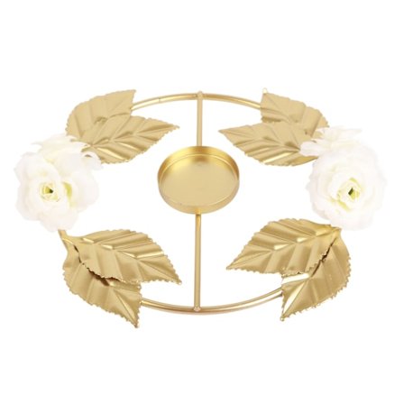 Ljusstake Rosblomma Dekoration Rund Bas Järnmaterial Elegant Stil Attraktiv Dekorativ Gyllene Ljusstake C
