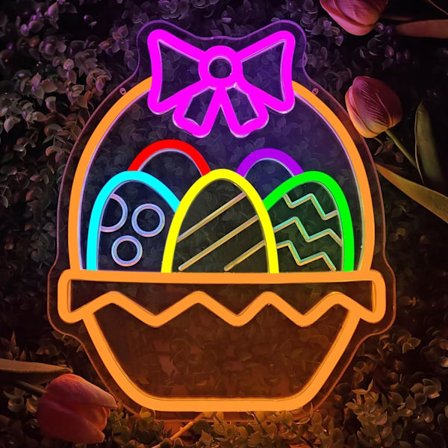 Påskeæg Neonskilt til vægdekoration, dæmpbar æggekurv LED neonlysskilt dekorationer, LED lysende skilt til fest soveværelse ferie, påskegaver