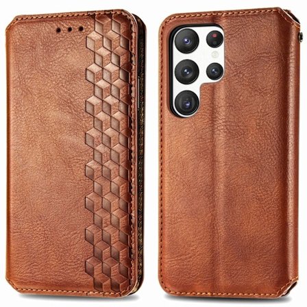 Läderfodral med A Snygg Rhombus Avtryck till Samsung Galaxy S23 Ultra - Brun