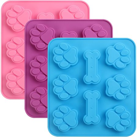 3 stk. silikonformer med hundeavtrykk og bein, 3D-kakeformer med hundeavtrykk, sjokoladeform med hundebein, isbitformer med avtrykk