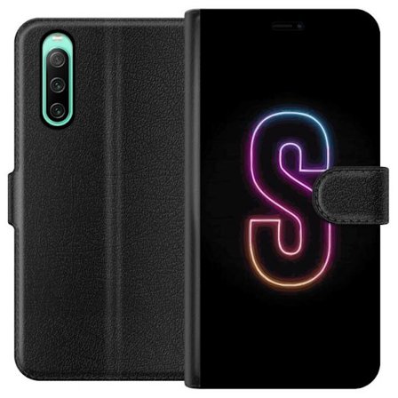 Kompatibel Tegnebogsetui til Sony Sony Xperia 10 IV Neonbogstav S i lyserød og blå toner mod en mørk baggrund, stilfuld bogstavkunst med retro-futu