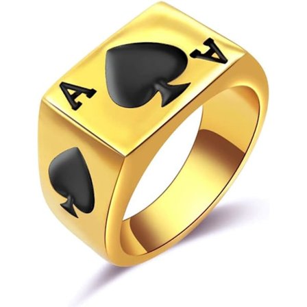 Rostfritt stålring för män och kvinnor Poker Spader Ess Silver Svart Storlekar 6-14 (11)