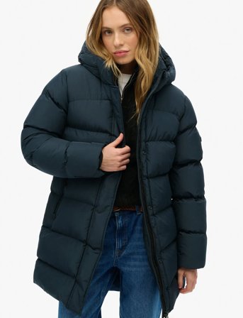 Superdry Hooded Sports Puffer Mid Jkt - Navy - S