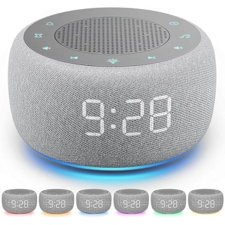 2025 Uusin Malli Äänikone & Herätyskello 2-in-1, 18 Rauhoittavaa Ääntä, 7 Yövaloa, S