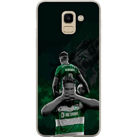 Yhteensopiva Puhelinkuori Samsung Galaxy J6 Neonmotiivi, jossa teksti "Gaming is in my DNA" sinisenä ja punaisena tiiliseinällä, jossa loistava DNA-sp