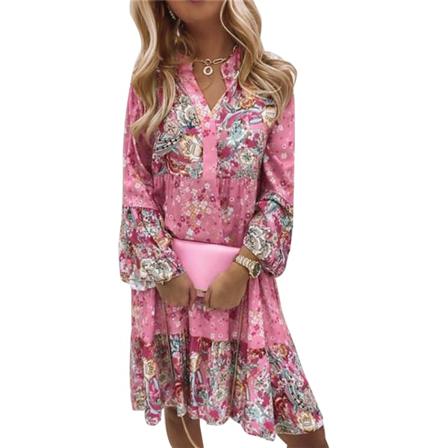 Elegant Retro Blommönster Med Utsvängning Ärmar Print Vårvols