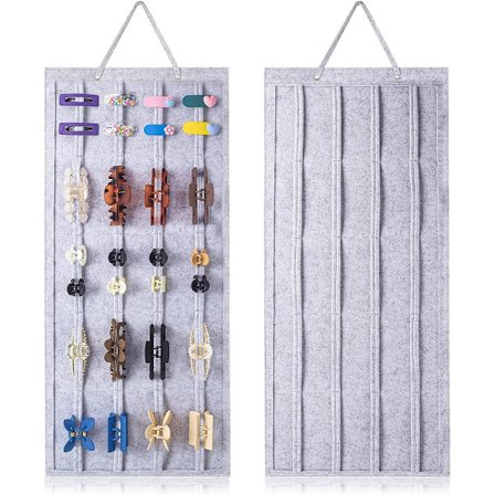 2-delad förvaringslåda för hårspännen, hårspännesorganisatör, hängande typ, flickas hårband förvaringsställ (grå)