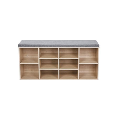 Rootz Skobænk - Polstret skobænk - 10 rum - Skobænk - Skoopbevaringsbænk - Skostativ med pude - Gang - Entré - Imiteret linned - Skum - Spånplade - Tr