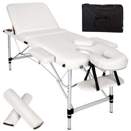 Tectake 3-zons Massagebänk Med 5 Cm Klädsel, Hjul Och Aluminiumr Vit